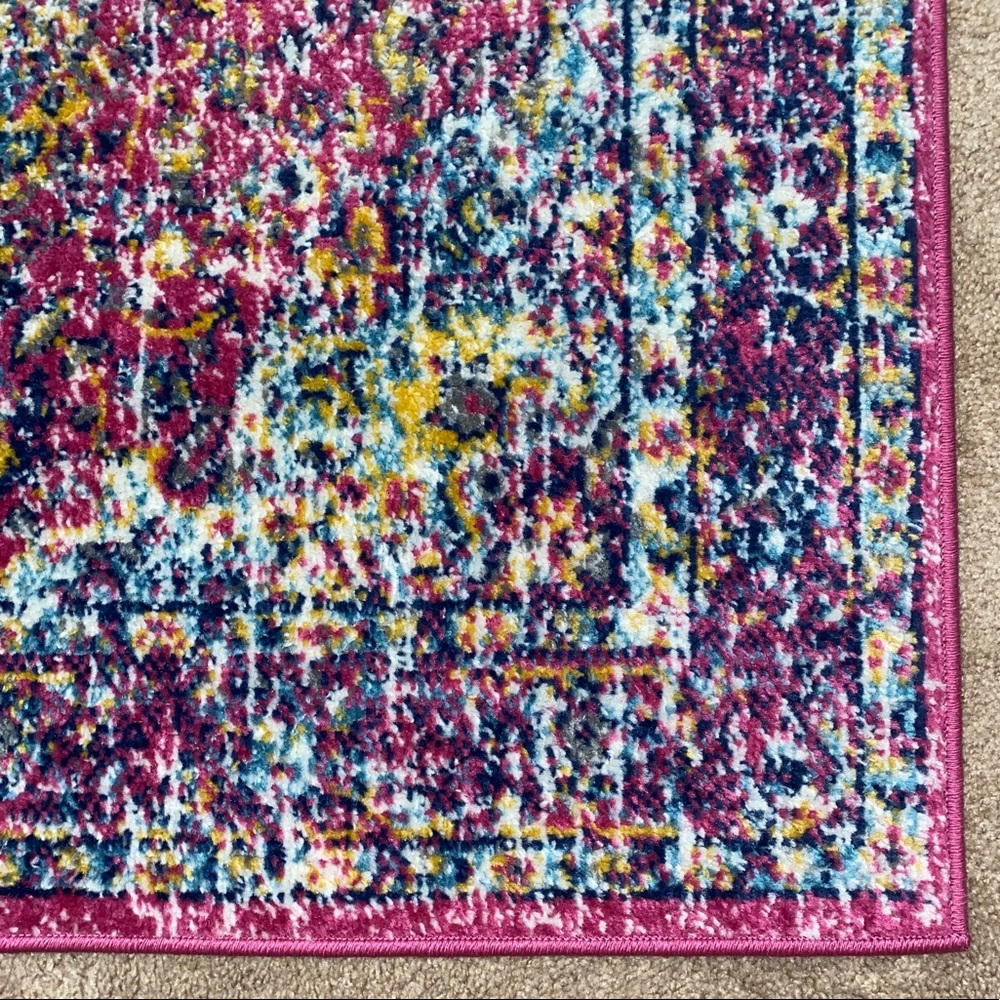 Pink/Blue/Yellow Area Rug, 3’ x 5’ - Picture 2 of 3